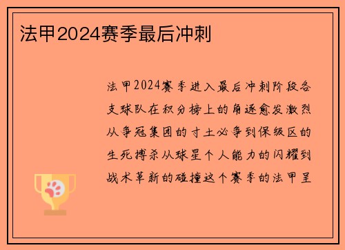 法甲2024赛季最后冲刺